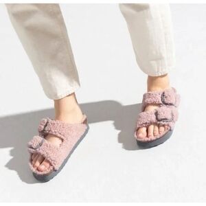 BIRKENSTOCK PAPILLIO Arizona big buckle teddy shearling pink slippers sandals